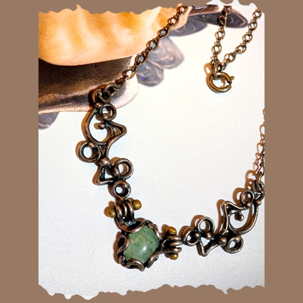 Jack Boyd 70s Aventurine Sterling Bronze Necklace - Picture 3 of 8